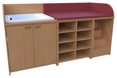 Wickelkombination 3-teilig aus Badewannenschrank, offenem Regal und Treppe